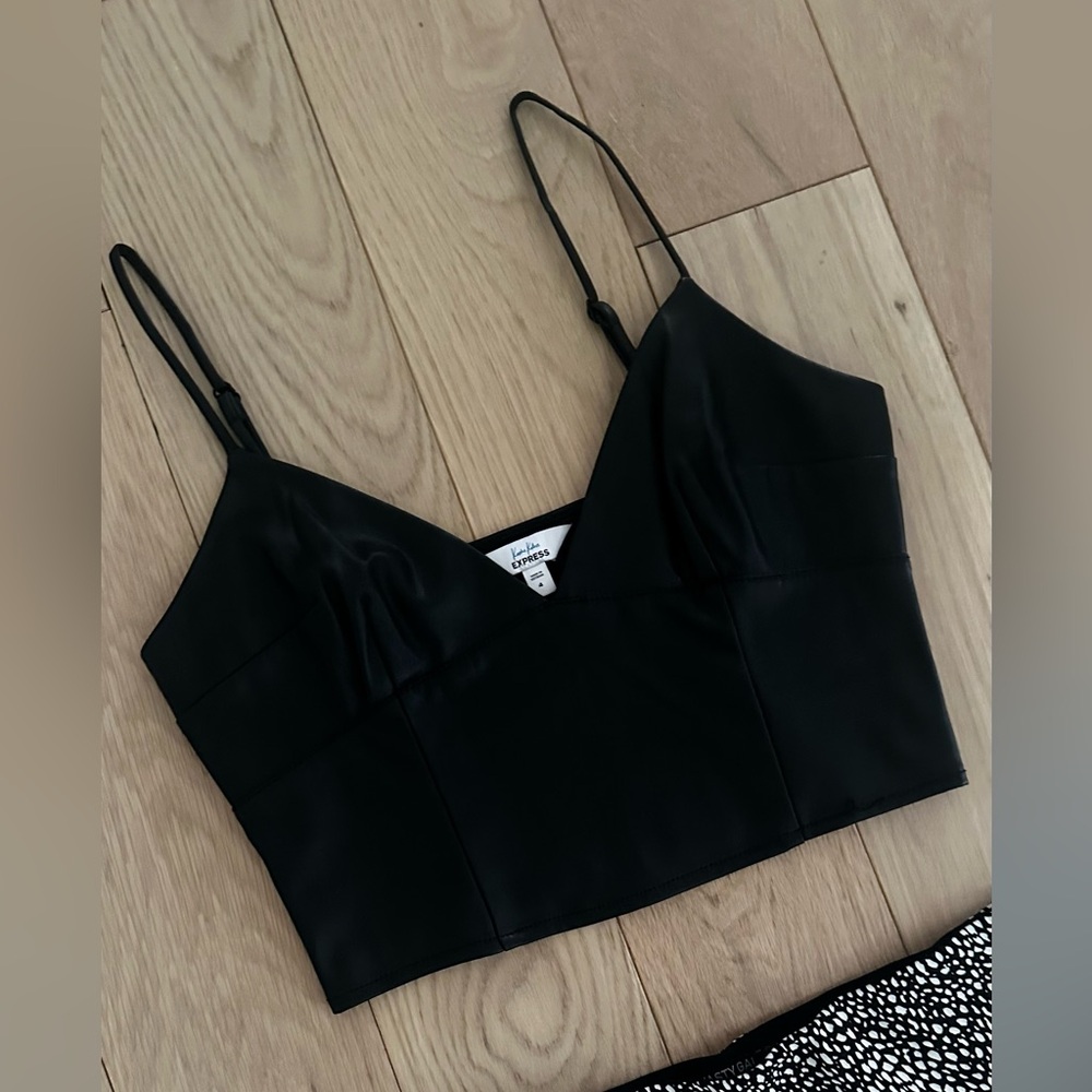 Black faux leather cropped tank cami